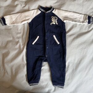 Ralph Lauren baby navy and white varsity onsie 6M